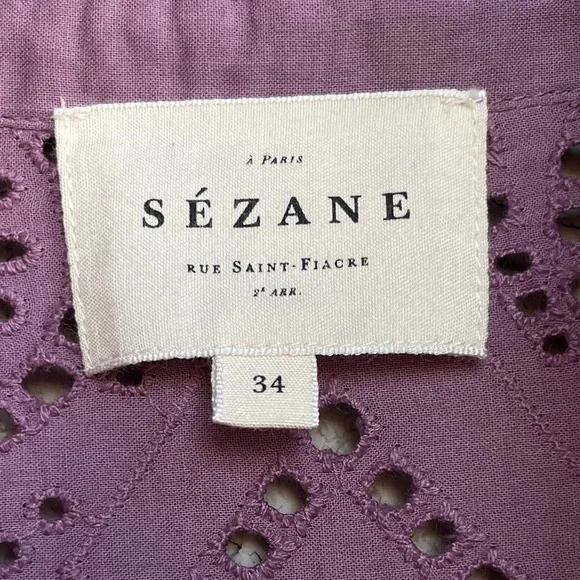 SEZANE Purple Wisteria Eyelet Ruffle Button Down Shirt Scalloped Chlo Blouse Top - Picture 13 of 14